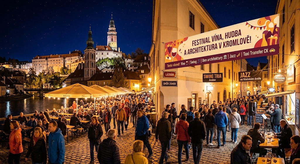 Užijte si víkendový Festival vína i večerní kulturu v Českém Krumlově bez starostí o parkování. O váš odvoz se postará Taxi Transfer CK.